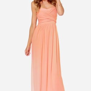 Lulus “slow dance strapless peach maxi dress”